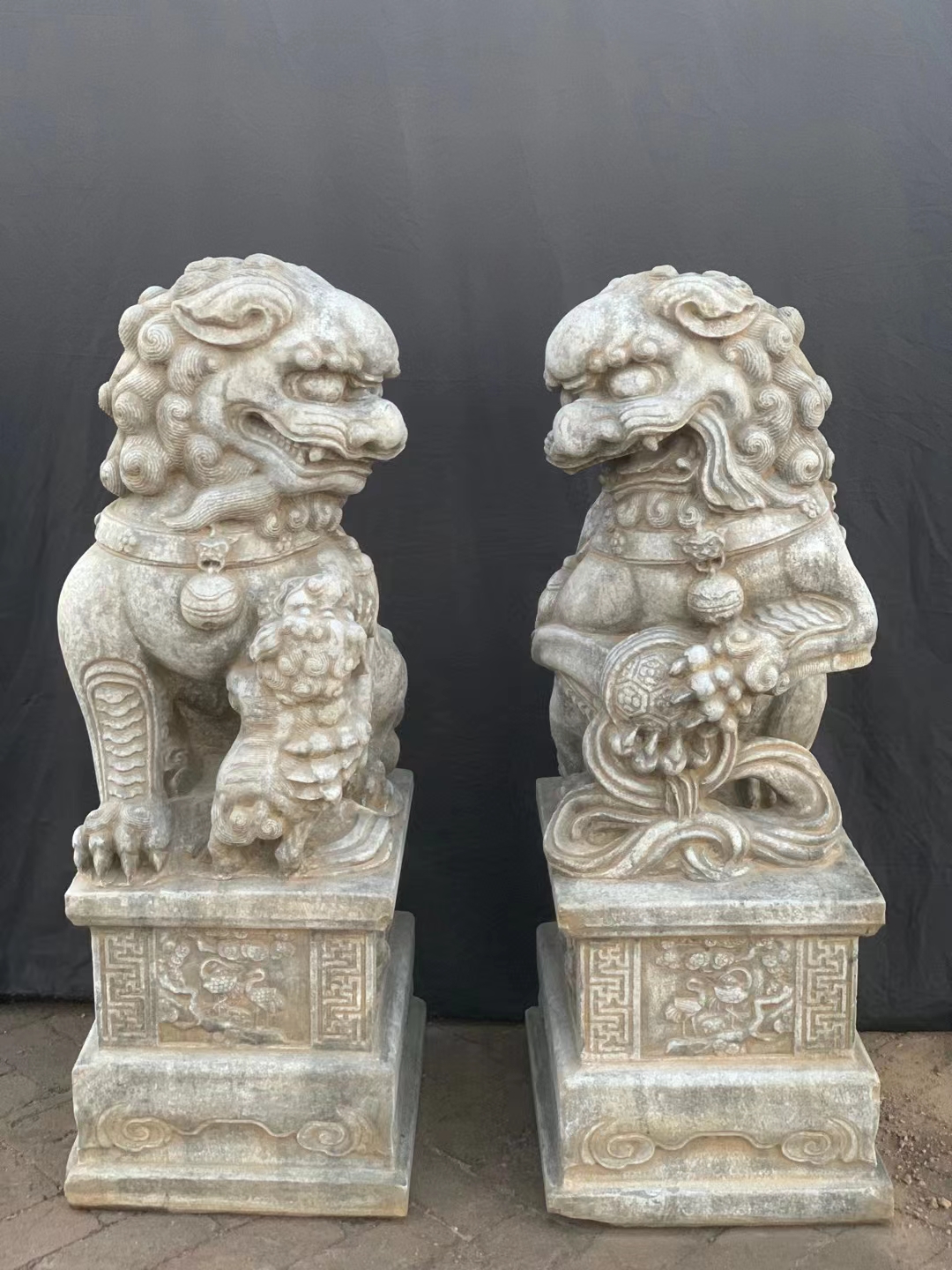 【喜狮】——迎门狮 青石 高1.2米/长55/宽45/ 身躯饱满 怀抱幼狮
