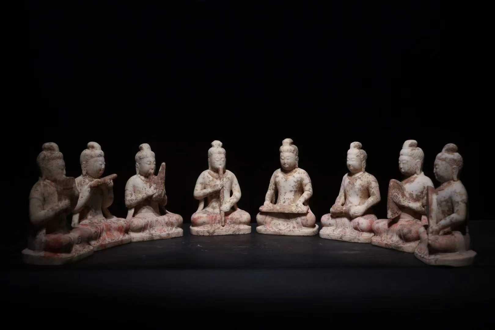 唐  汉白玉八音齐奏 高 19cm