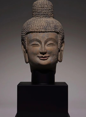 北魏  青州佛首 高 23cm 总高 35cm