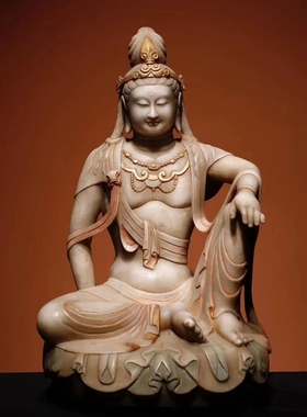 唐 汉白玉彩绘 自在观音 高68cm 宽40cm 厚38cm