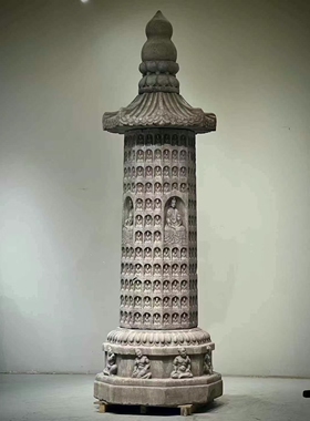 【园景陈设·石佛塔】身为八棱佛柱，八面满刻佛像 高310底经100