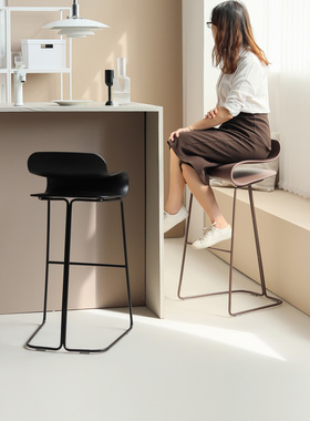 北欧极简奶油风铁艺吧椅家用客厅岛台休闲咖啡厅吧台设计师款高凳