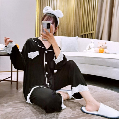 莫代尔蕾丝花边开衫宽松长袖长裤