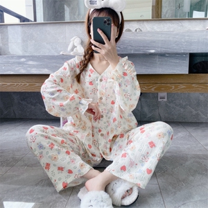女纯棉印花春秋季大码睡衣