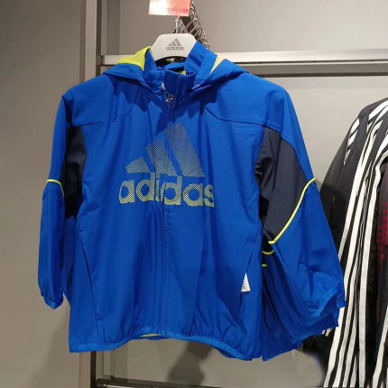 Adidas阿迪达斯童装外套2024夏季正品拼色连帽防风运动夹克HD9992