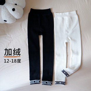 秋冬季女童打底裤加绒外穿儿童裤袜不连袜裤子修身白色九分裤薄绒