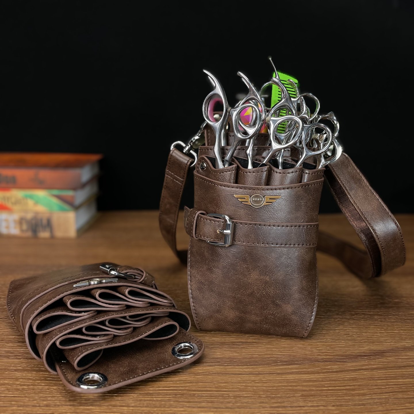 高端发型师专用剪刀包理发师腰包斜挎真皮理发工具包剪子收纳包