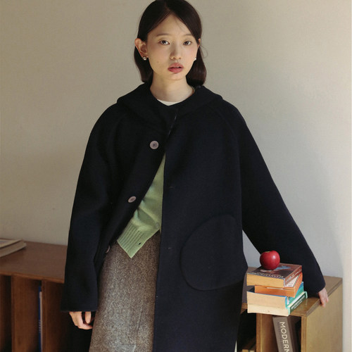 毛呢大衣复古英伦学院风女中长款