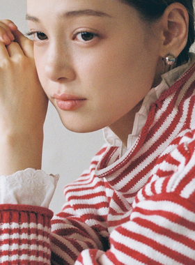 LLANO复古立领条纹棉质套头针织毛衣圆领复古慵懒叠穿外套女秋冬