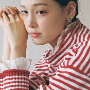 LLANO复古立领条纹棉质套头针织毛衣圆领复古慵懒叠穿外套女春冬