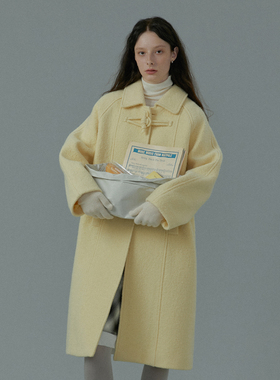 LLANO纯羊毛圈圈呢牛角扣大衣呢子优雅毛呢女中长款厚外套秋冬季