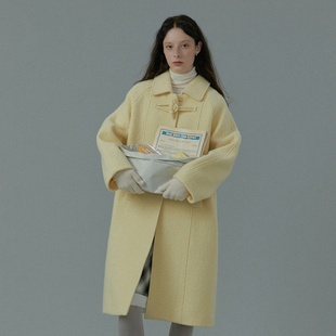 LLANO纯羊毛圈圈呢牛角扣大衣呢子优雅毛呢女中长款厚外套秋冬季