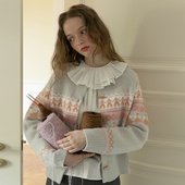 LLANO费尔岛跳舞小人针织开衫 北欧复古温柔风毛衣上衣外套女秋冬