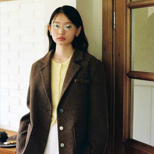 LLANO纯羊毛撞色扣西服外套女