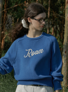 LLANO英文提花针织复古套头毛衣圆领保暖慵懒简约女装外套秋冬季