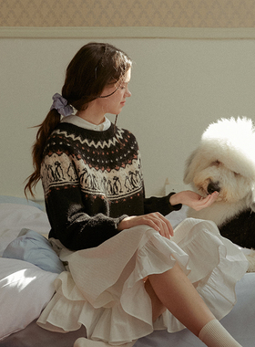 LLANO企鹅费尔岛针织套头毛衣北欧复古圣诞节上衣外套女装秋冬季