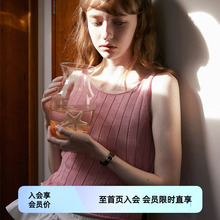 LLANO竹纤维娃娃领针织短袖开衫两件套背心复古法式上衣外套女夏