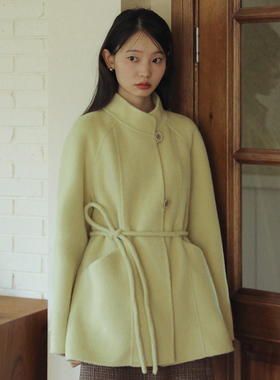 LLANO立领短款双面呢大衣外套70羊毛毛呢微甜小个子优雅女秋冬季