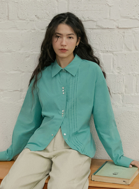 LLANO不规则纽扣绑带收腰衬衫气质通勤复古外搭上衣衬衣女秋冬季