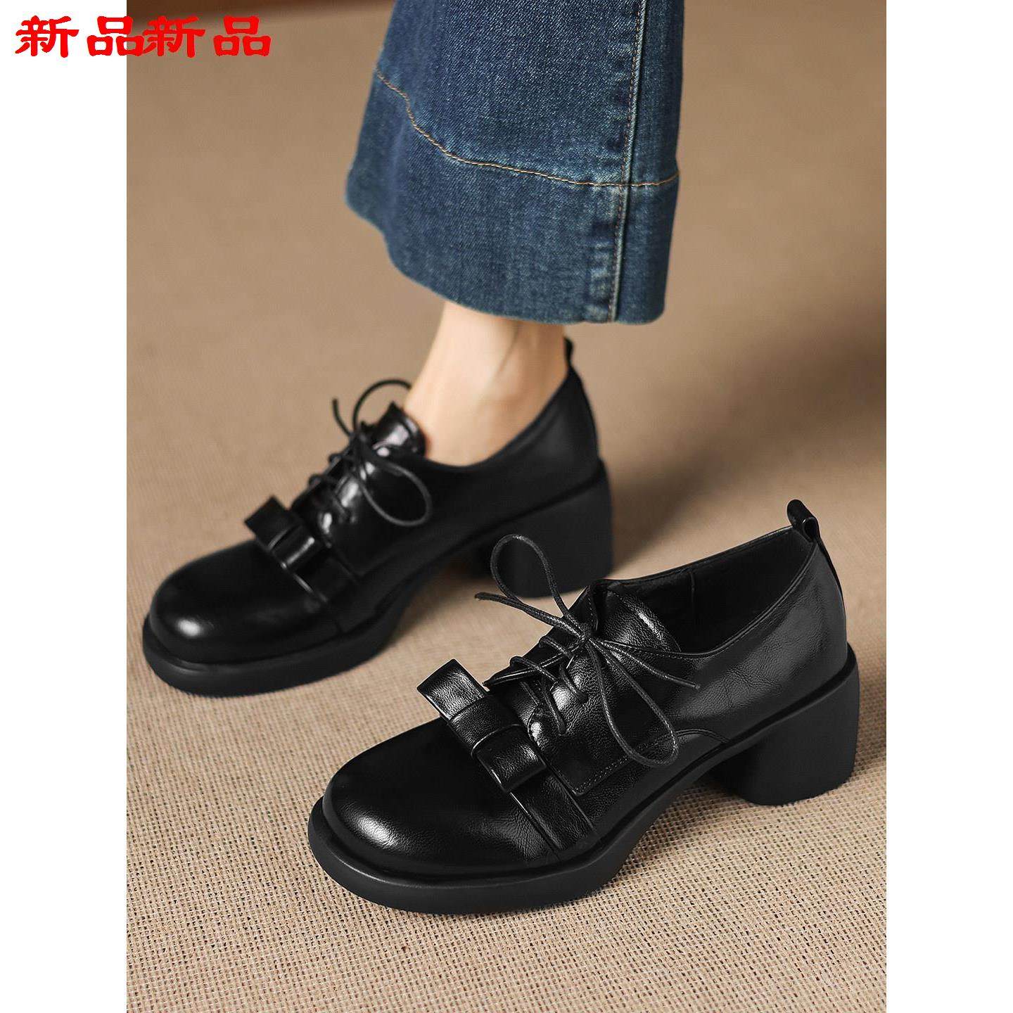 女乐福鞋大码43单鞋皮鞋百搭风小-蝴蝶结英伦软底40粗复古跟系带,女鞋,乐福鞋（豆豆鞋）,淘宝优惠券,粉丝福利购,淘宝优惠卷