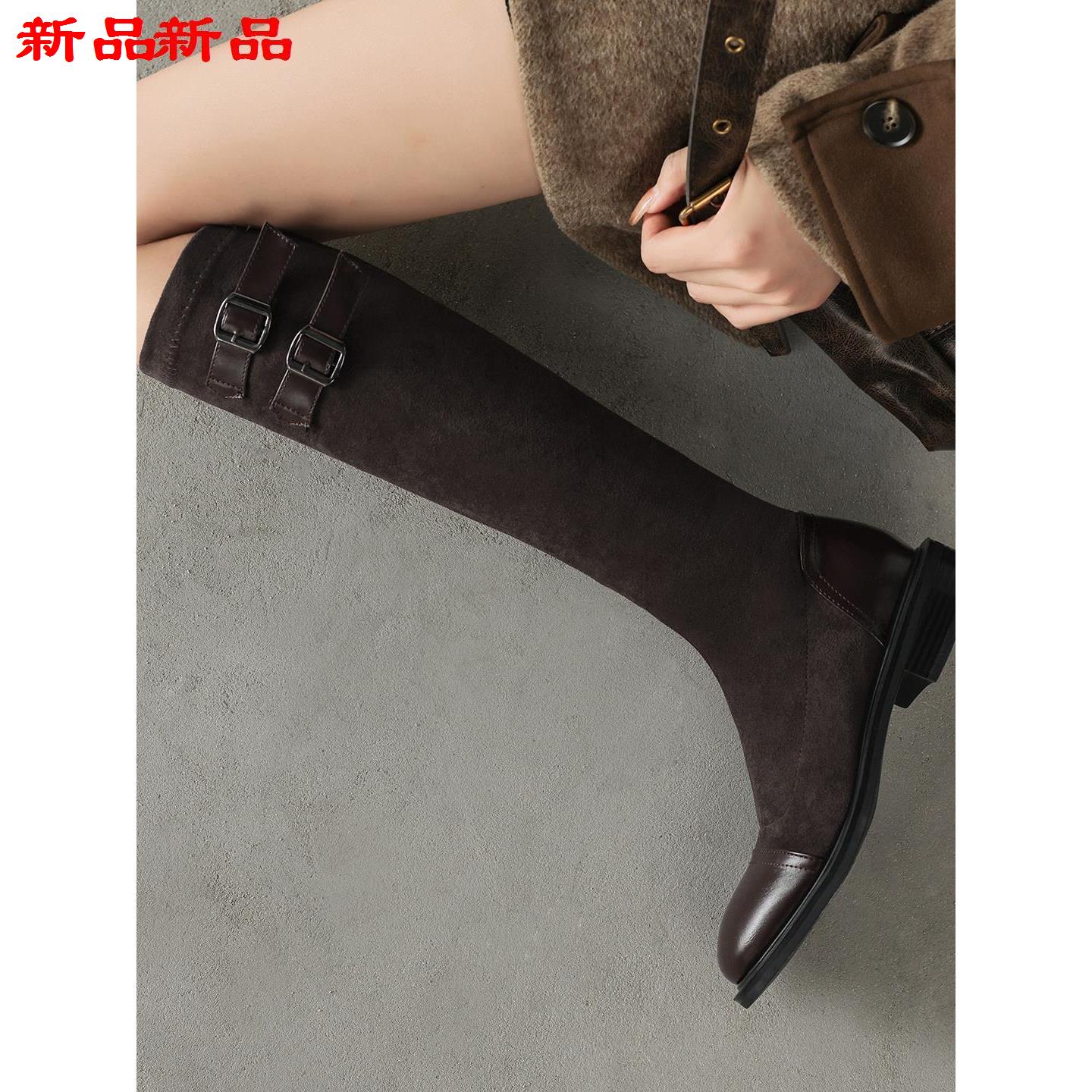 41女鞋马丁靴33靴子膝不过43绒面-复古小码弹力高筒靴大码法式女
