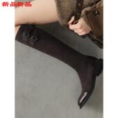 马丁靴33靴子膝不过43绒面 复古小码 弹力高筒靴大码 41女鞋 法式 女