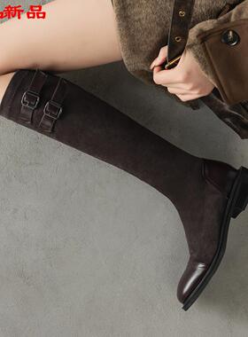 41女鞋马丁靴33靴子膝不过43绒面-复古小码弹力高筒靴大码法式女