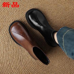 大码 短靴大头春秋2024靴女单靴平底 靴子41新款 43一马丁宽胖脚冬季