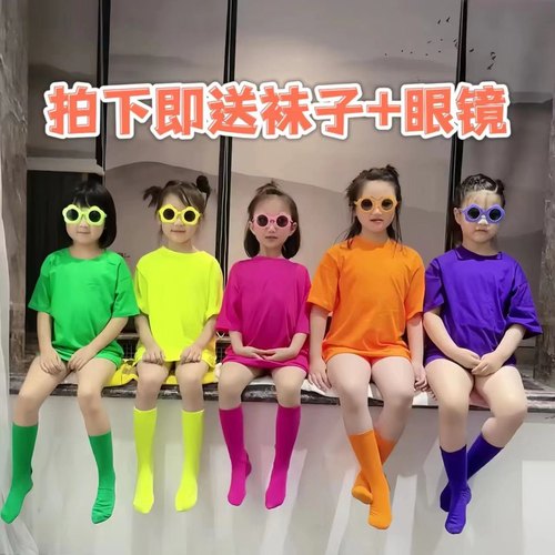 儿童彩色T恤夏季糖果色纯色短袖