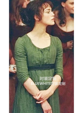 傲慢与偏见庄园风 优雅方领高腰绿色亚麻连衣裙 欧洲度假裙子