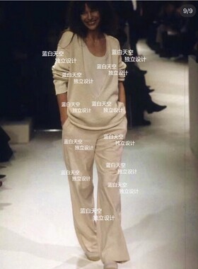 定制90'S 纯羊绒深U领外套大V领羊绒衫 慵懒米色山羊绒上衣针织