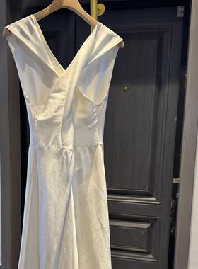 千金风 交叉深V真丝白色连衣裙 度假风 礼服裙 仙气裙子 生日