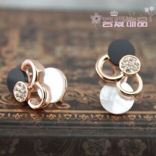 潮搭OL配淑女百搭饰品无耳洞耳夹 威妮华耳环黑白贝壳耳钉时尚 包邮