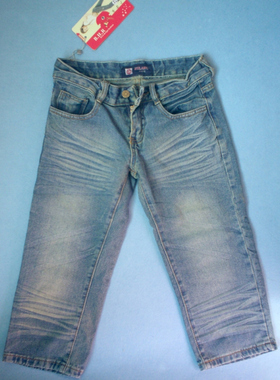 库存清仓蓝色水洗牛仔七分裤女裤小码我爱52款腰1尺8--2尺3码偏小