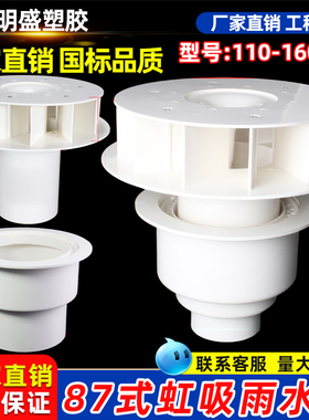 PVC排水管配件虹吸式雨水斗87型塑料重力DN110天台侧墙落水斗地漏