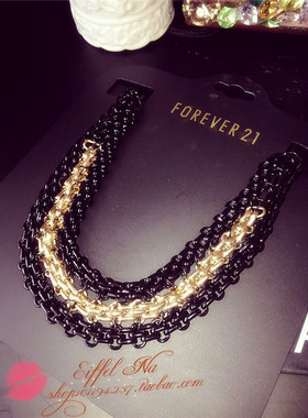 F21黑色金色混搭链条欧美风项链个性帅气质感原单毛衣链 机车女
