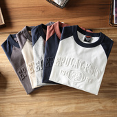 圆领T恤潮打底衫 秋季 男士 水洗全棉磨毛拼接长袖 新款 3D立体压印