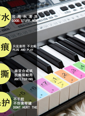 88-61-54彩色钢琴键盘贴纸五线谱