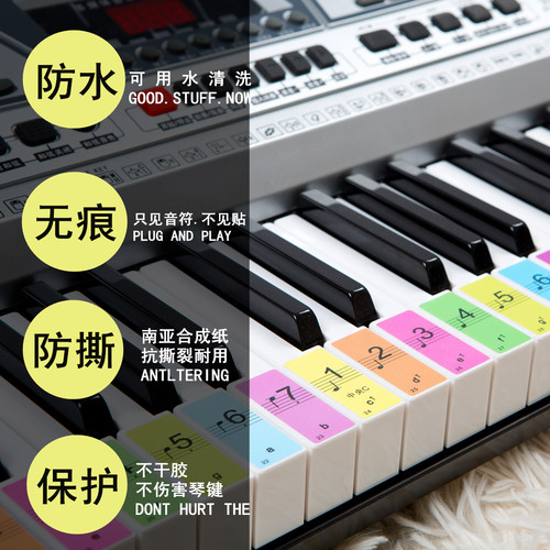 88-61-54彩色钢琴键盘贴纸五线谱