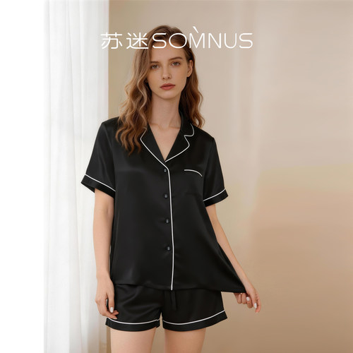 真丝家居服短袖套装100%桑蚕丝