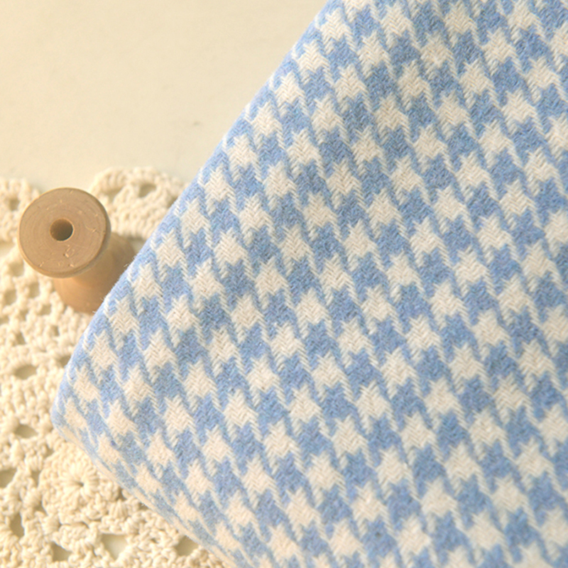 蓝白彩线千鸟格单面绒