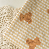 上衣汉服装 咖啡小熊姜黄格涤棉布 早秋冬连衣长裙子衬衫 DIY面料