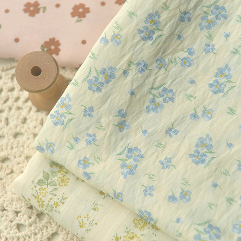 暗肉粉棕淡米黄蓝小碎花纯棉布