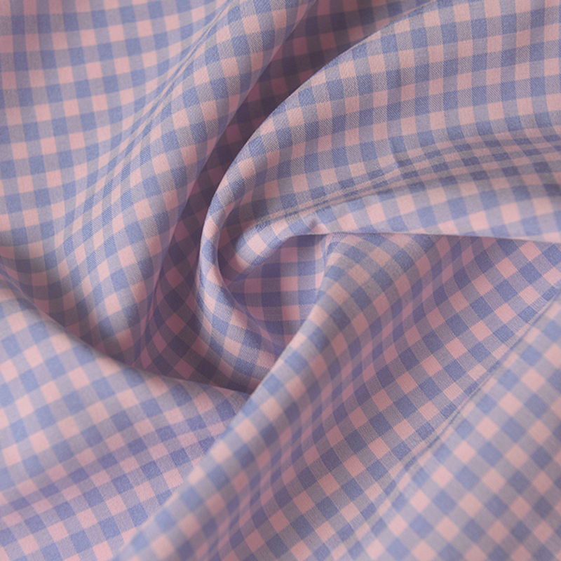 蓝白粉紫格发圈短裤上衣服装面料