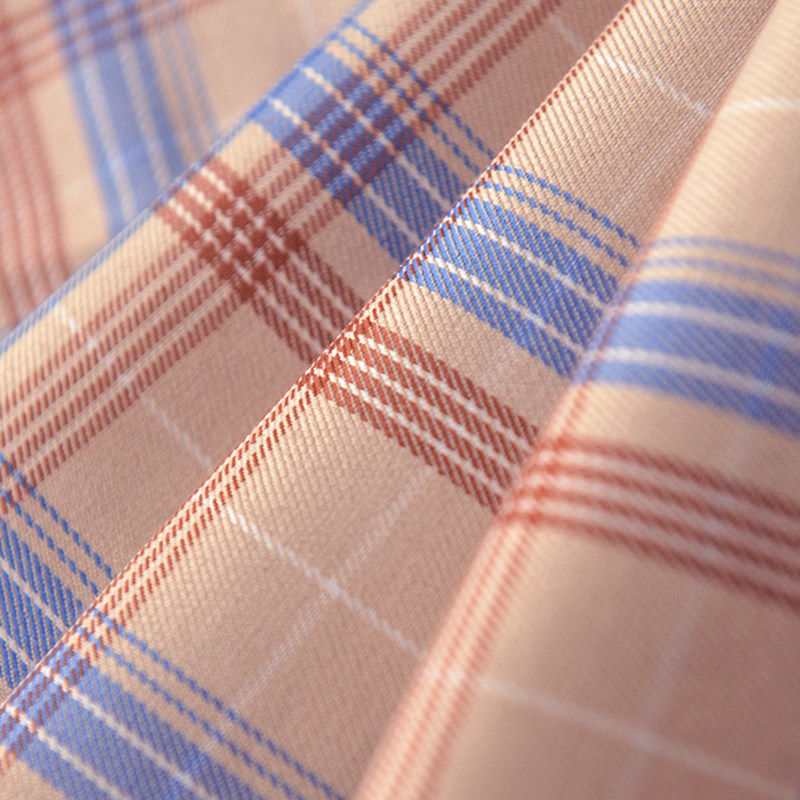 咖蓝奶茶jk格子涤纶布料 校服裙lolita服装连衣裙制衣蝴蝶结面料