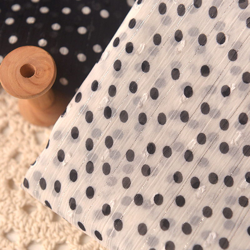 黑白波点亮线提花小球小礼服罩衫