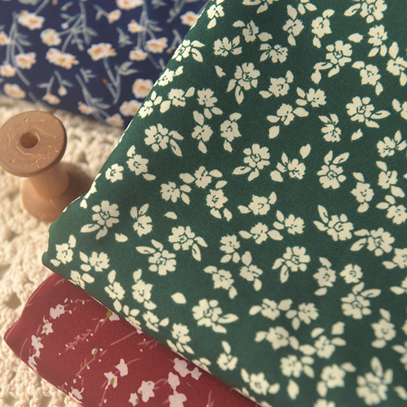 枣红藏蓝墨绿白花枝雪纺  春夏自制连衣裙罩衫衣服装手工制衣窗帘