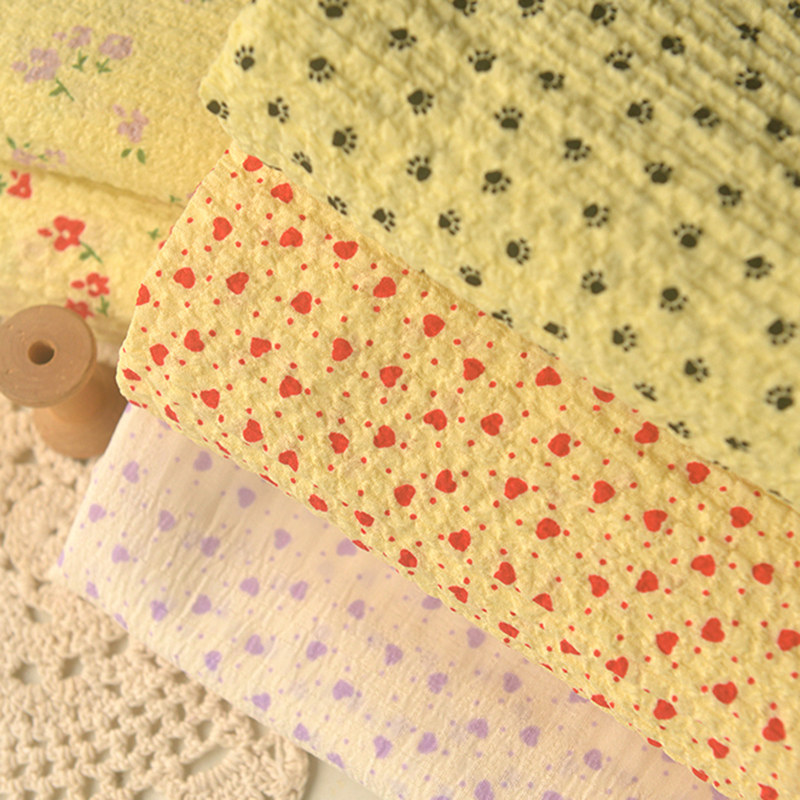 多色蝴蝶结心形花簇织格涤纶布料 清新上衣连衣裙长裙桌布面料