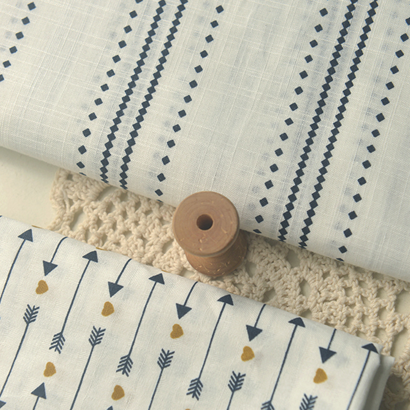 米白菱格箭头心竹节棉麻布料 diy上衣衬衫连衣裙童装窗帘饰品面料