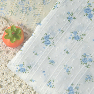 小清新仙美花簇提花纯棉纱布料 连衣裙上衣汉服装旗袍手工diy面料